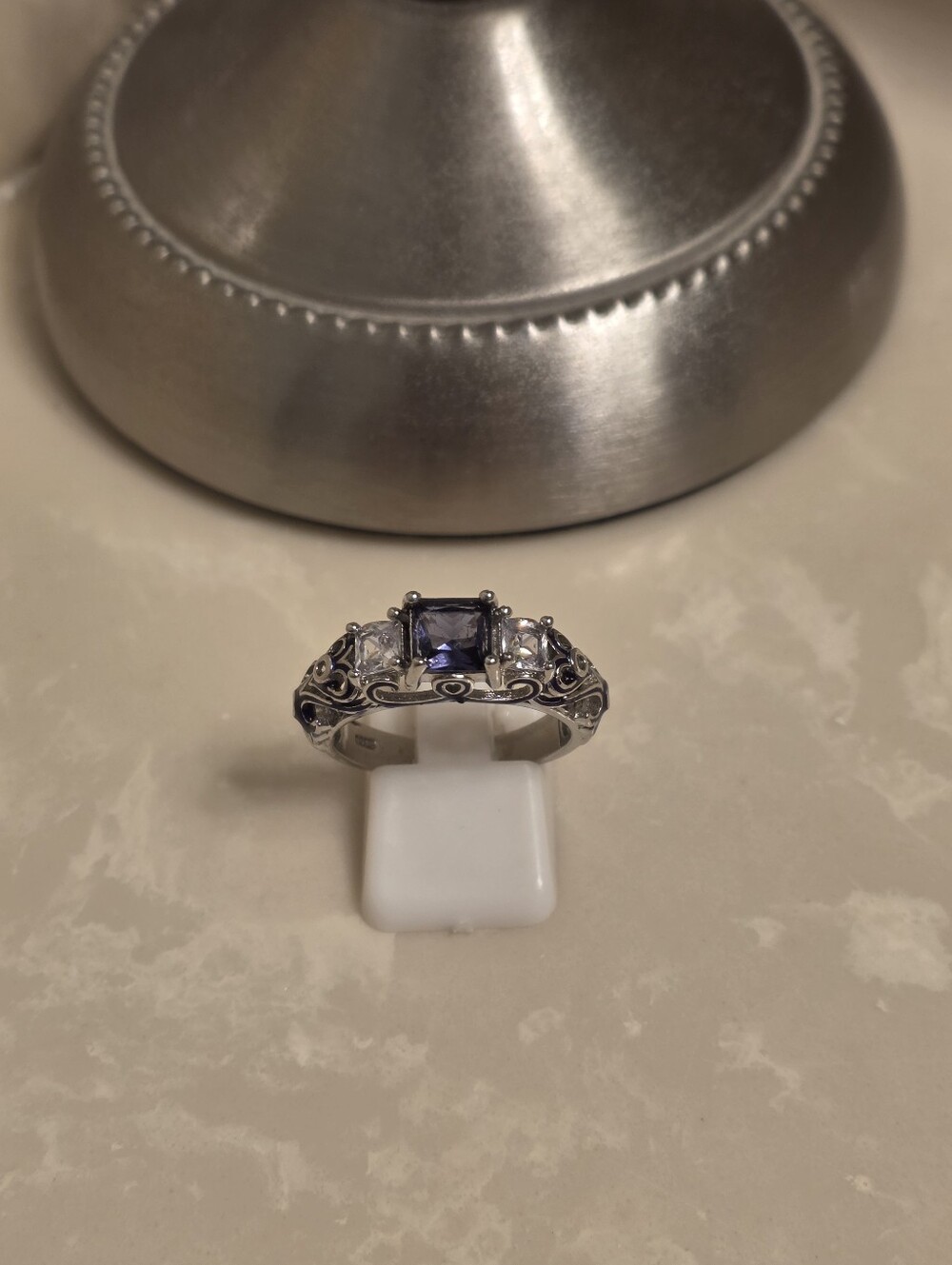 925 Silver CZ and Amethyst Ring Size 9